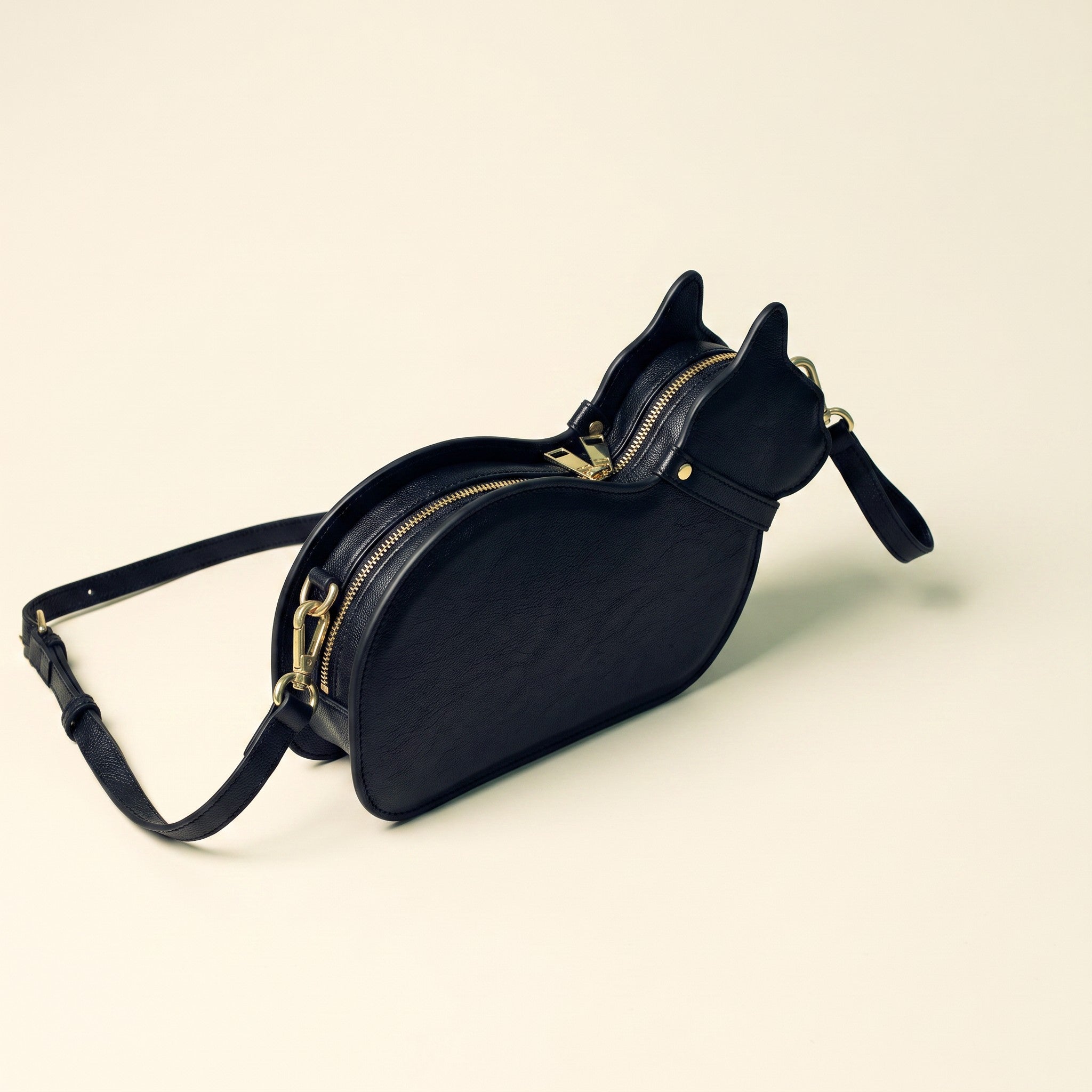Cat Shaped Leather Crossbody Bag in Midnight Black | Raw & Radiant