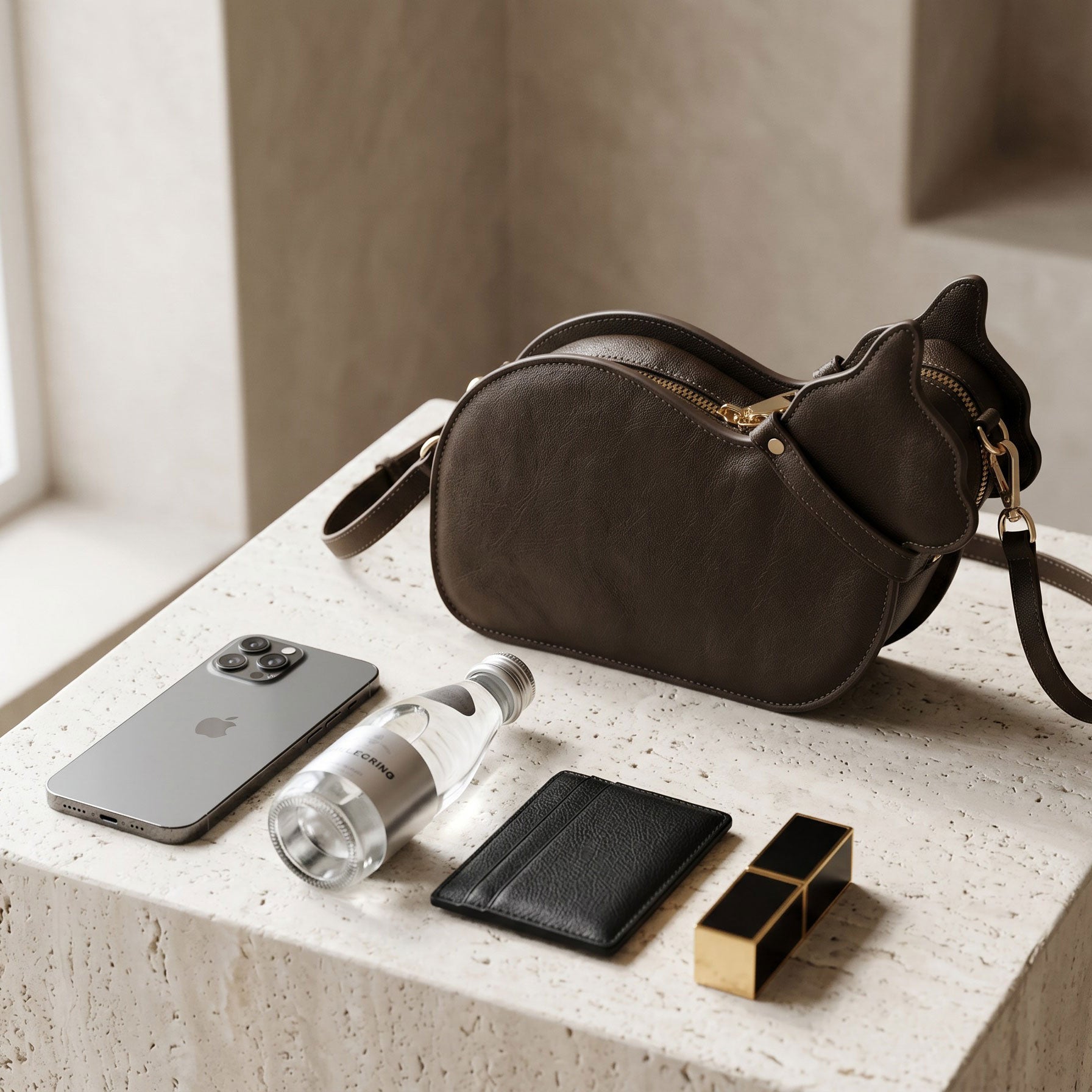 The Sculptural Feline Crossbody | Structured Genuine Leather
